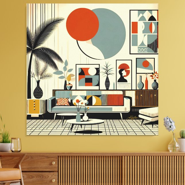 Mid Century Interior Design Eclipse Livingroom Canvastryck (Insitu (Vardagsrum))