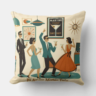 Mid Century It's Atomic Martini Time Cocktailparty Kudde