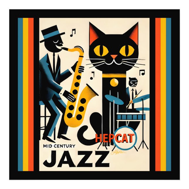Mid Century Jazz Age HepCat Black Cat Fototryck (Framsidan)