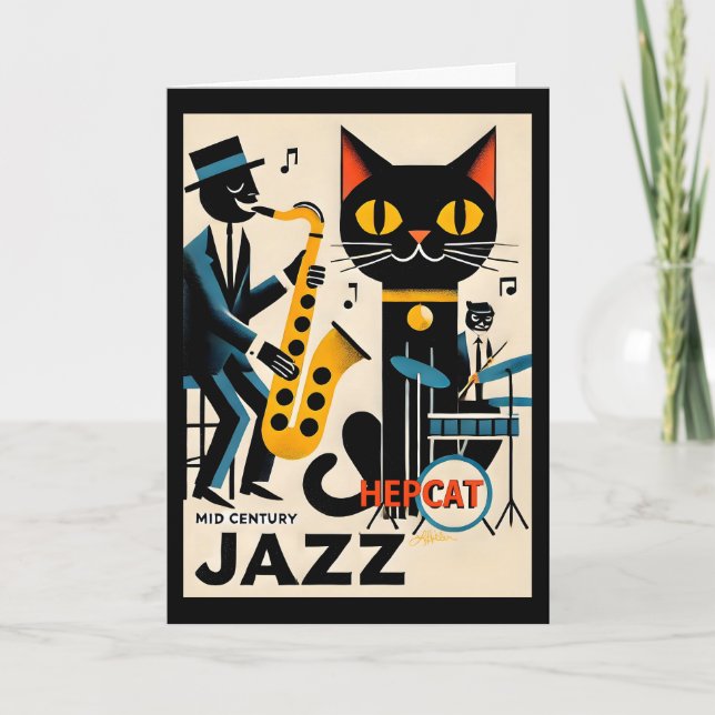 Mid Century Jazz Age HepCat Black Cat Kort (Framsida)