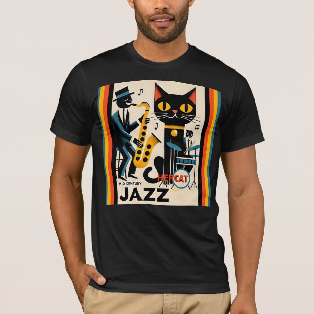 Mid Century Jazz Age HepCat Black Cat T Shirt (Framsida)