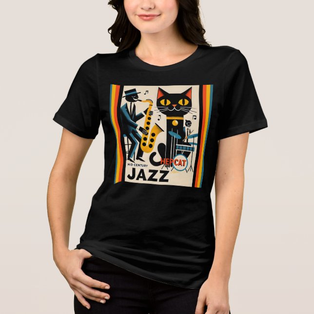 Mid Century Jazz Age HepCat Black Cat T Shirt (Framsida)