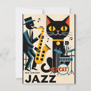 Mid Century Jazz Age HepCat Black Cat Vykort