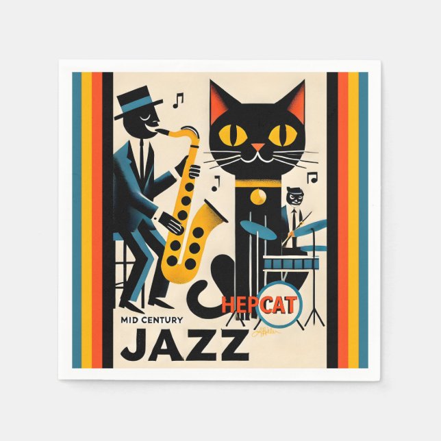 Mid Century Jazz Age HepCat Svart Katt Pappersservett (Framsidan)