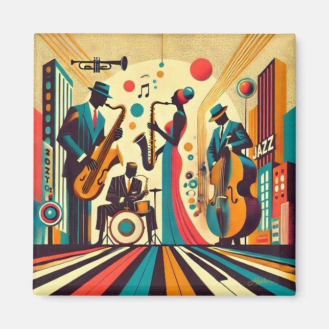 Mid Century Jazz Age Kvartett Magnet (Framsidan)