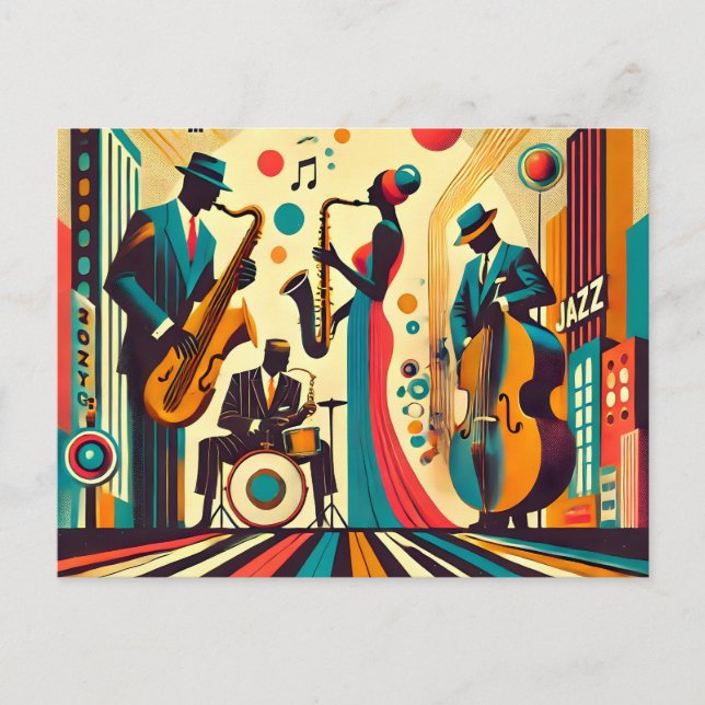 Mid Century Jazz Age Kvartett Vykort (Framsida)