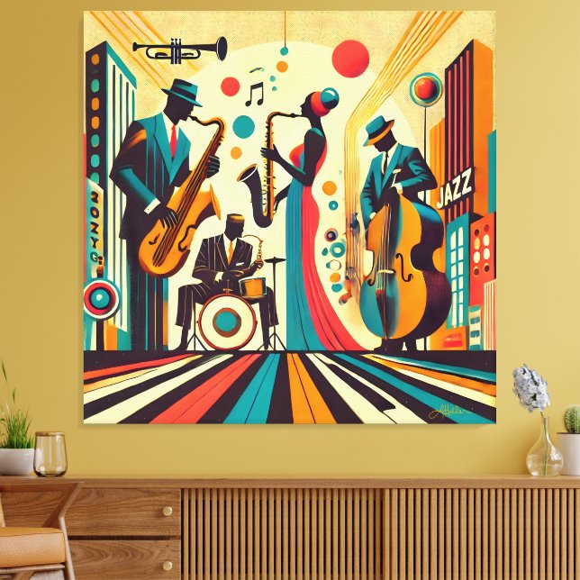 Mid Century Jazz Age-kvartetten Canvastryck (Insitu (Vardagsrum))