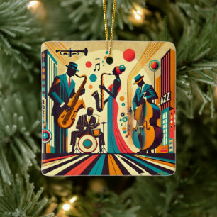 Mid Century Jazz Age-kvartetten Julgransprydnad Keramik