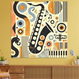 Mid Century Jazz Age Minimalist Art Saxophone Canvastryck