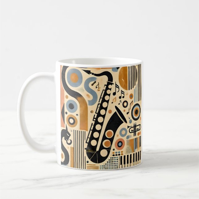 Mid Century Jazz Age Minimalist Art Saxophone Kaffemugg (Vänster)