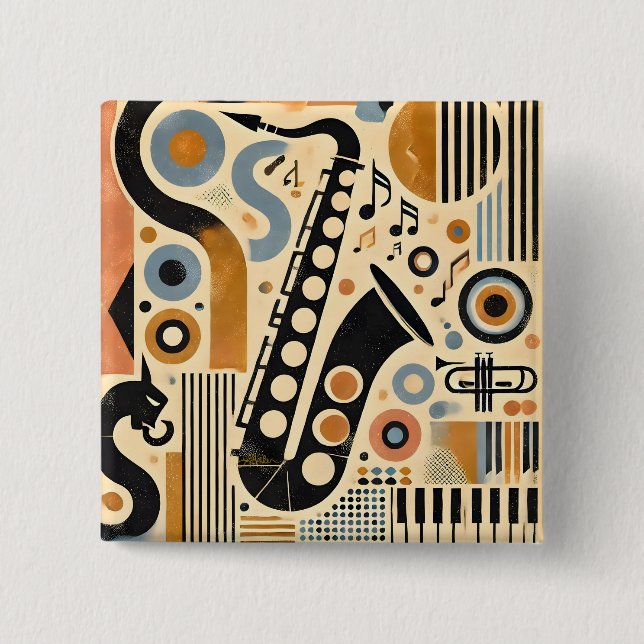 Mid Century Jazz Age Minimalist Art Saxophone Knapp (Framsida)