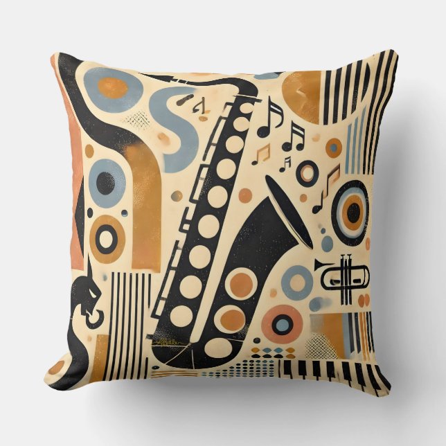 Mid Century Jazz Age Minimalist Art Saxophone Kudde (Framsida)