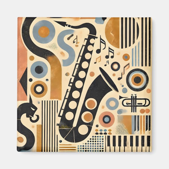 Mid Century Jazz Age Minimalist Art Saxophone Magnet (Framsidan)