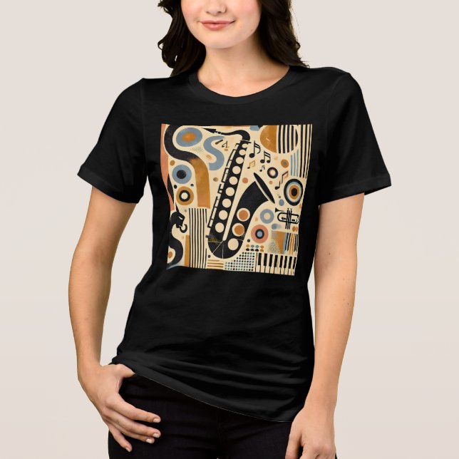 Mid Century Jazz Age Minimalist Art Saxophone T Shirt (Framsida)