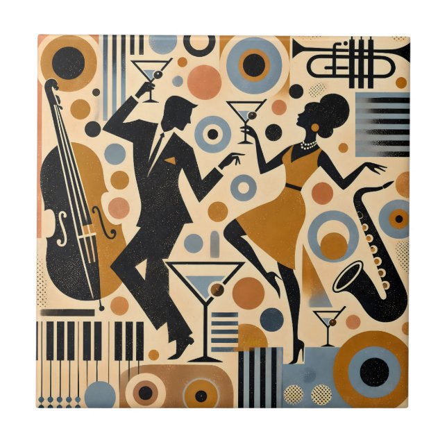 Mid Century Jazz Age Minimalistisk Konst Martini D Kakelplatta (Framsidan)