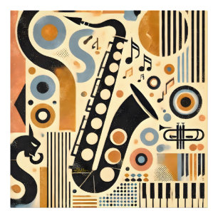 Mid Century Jazz Age Minimalistisk Konst Saxofon Fototryck