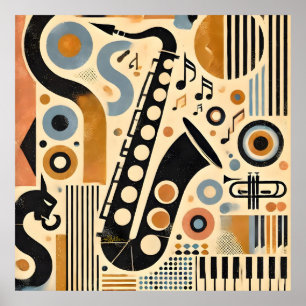 Mid Century Jazz Age Minimalistisk Saxofonkonst Poster