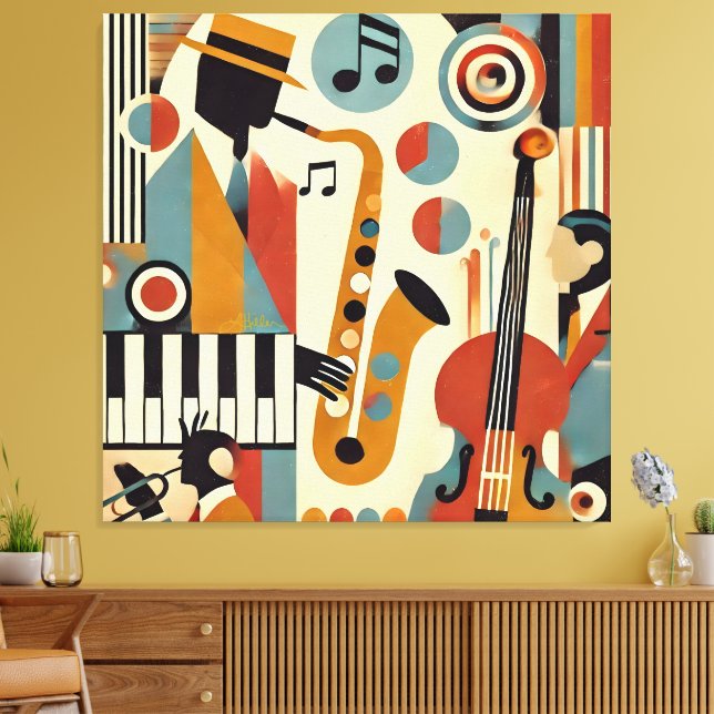Mid Century Jazz Age Modern Minimalist Trio Canvastryck (Insitu (Vardagsrum))