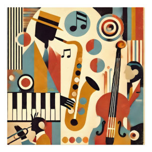 Mid Century Jazz Age Modern Minimalist Trio Fototryck