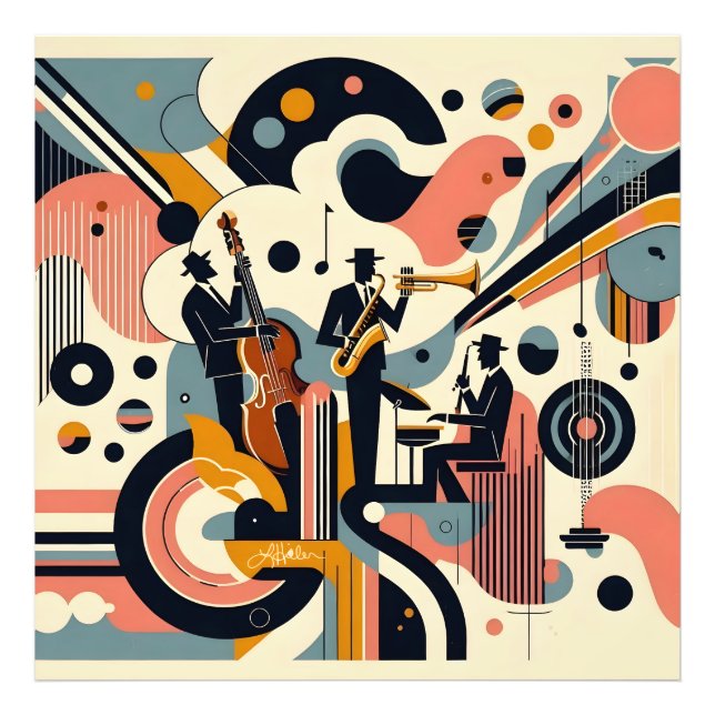 Mid Century Jazz Age Psykedelisk Trio Fototryck (Framsidan)