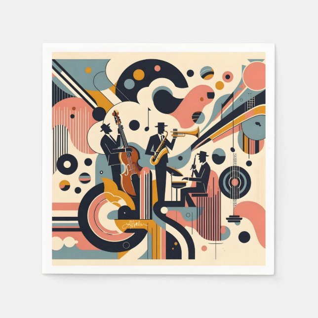 Mid Century Jazz Age Psykedelisk Trio Pappersservett (Framsidan)