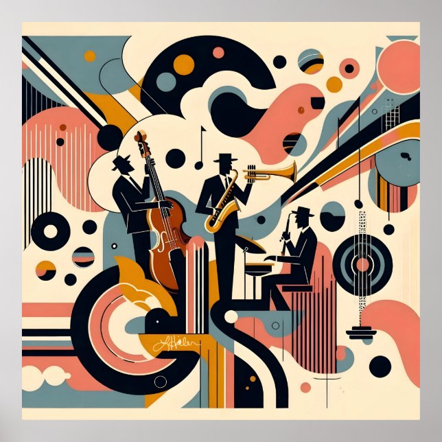 Mid Century Jazz Age Psykedelisk Trio Poster (Framsidan)