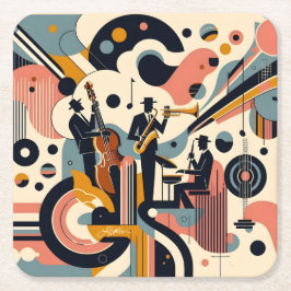Mid Century Jazz Age Psykedelisk Trio Underlägg Papper Kvadrat