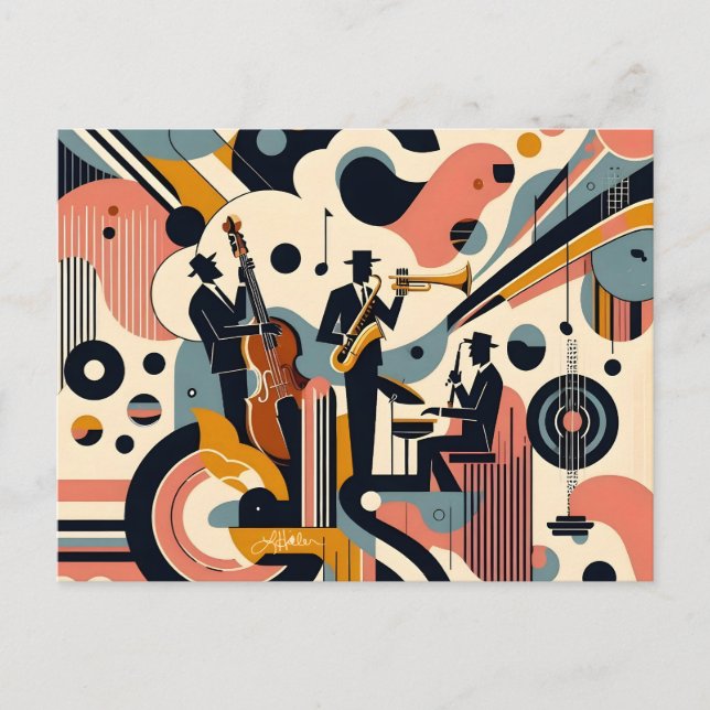 Mid Century Jazz Age Psykedelisk Trio Vykort (Framsida)