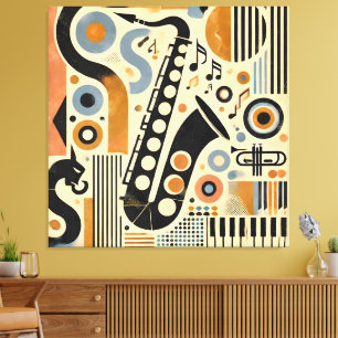 Mid Century Jazzålderns minimalistiska konst Saxof Canvastryck