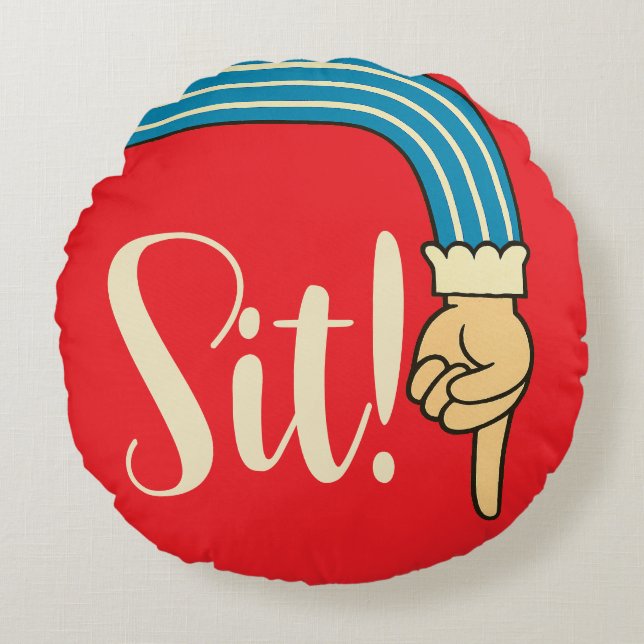 Mid- Century Jazzy Pointing Hand/Finger Manicule Rund Kudde (Framsidan)