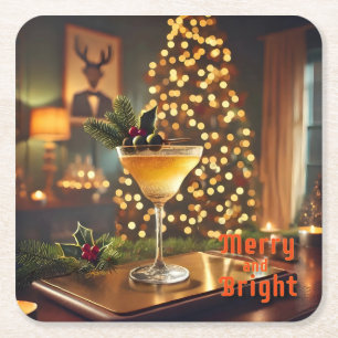 Mid Century Jul Merry & Bright Cocktail Underlägg Papper Kvadrat