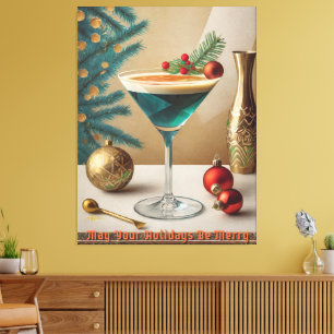 Mid Century-julafton Cocktail Party Lycklig Canvastryck