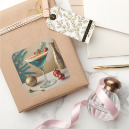 Mid Century-julafton Cocktail Party Lycklig Fyrkantigt Klistermärke