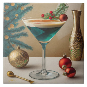 Mid Century-julafton Cocktail Party Lycklig Kakelplatta