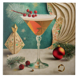 Mid Century-julafton Cocktail Party Lycklig Kakelplatta