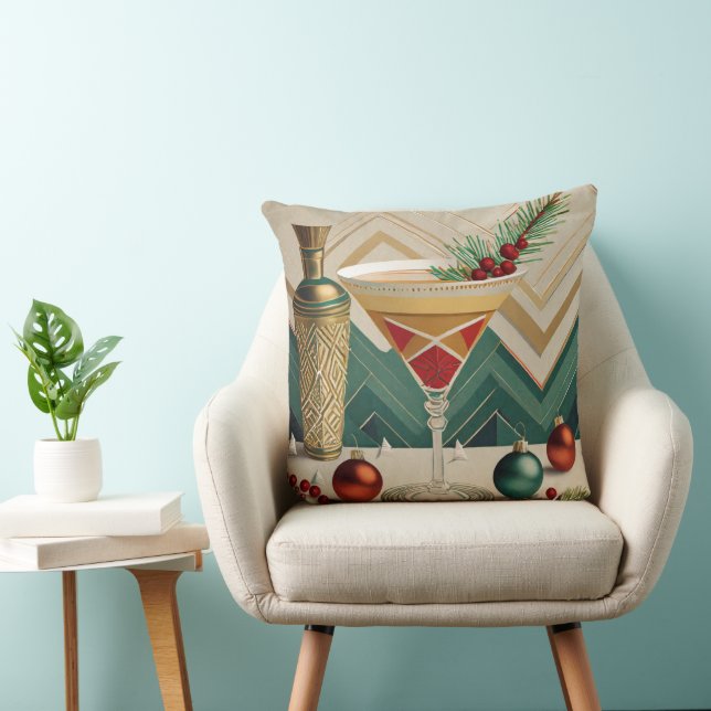 Mid Century-julafton Cocktail Party Lycklig Kudde (Stol)