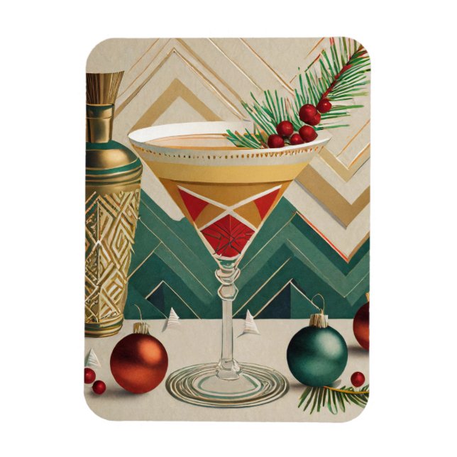 Mid Century-julafton Cocktail Party Lycklig Magnet (Vertikal)