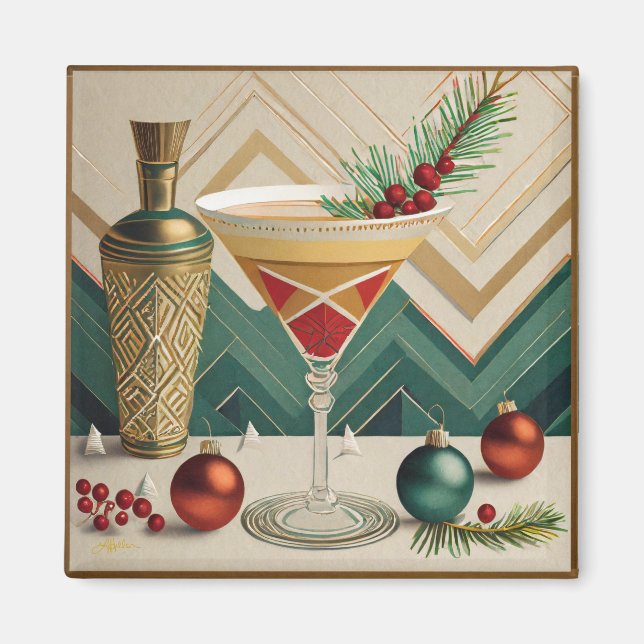 Mid Century-julafton Cocktail Party Lycklig Magnet (Framsidan)