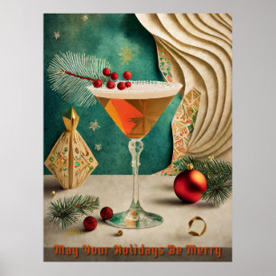 Mid Century-julafton Cocktail Party Lycklig Poster