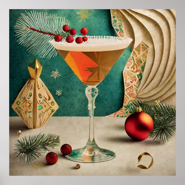 Mid Century-julafton Cocktail Party Lycklig Poster (Framsidan)