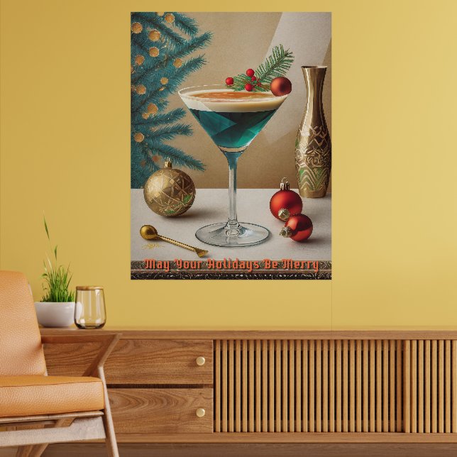 Mid Century-julafton Cocktail Party Lycklig Poster (Vardagsrum 2)