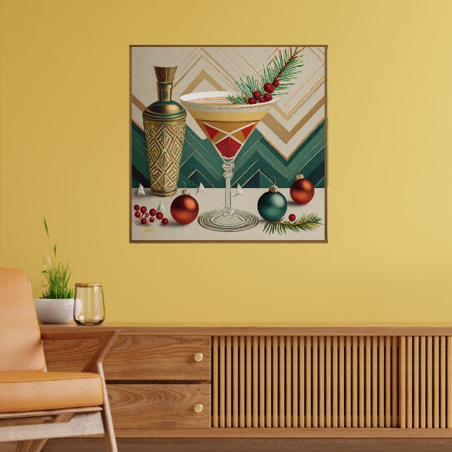 Mid Century-julafton Cocktail Party Lycklig Poster (Vardagsrum 2)