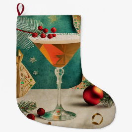 Mid Century-julafton Cocktail Party Lycklig Stor Julstrumpa