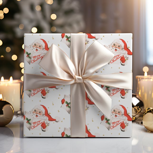 Mid Century-julCaroling Jultomten Presentpapper (Mid Century Christmas Caroling Santa Claus Wrapping Paper)