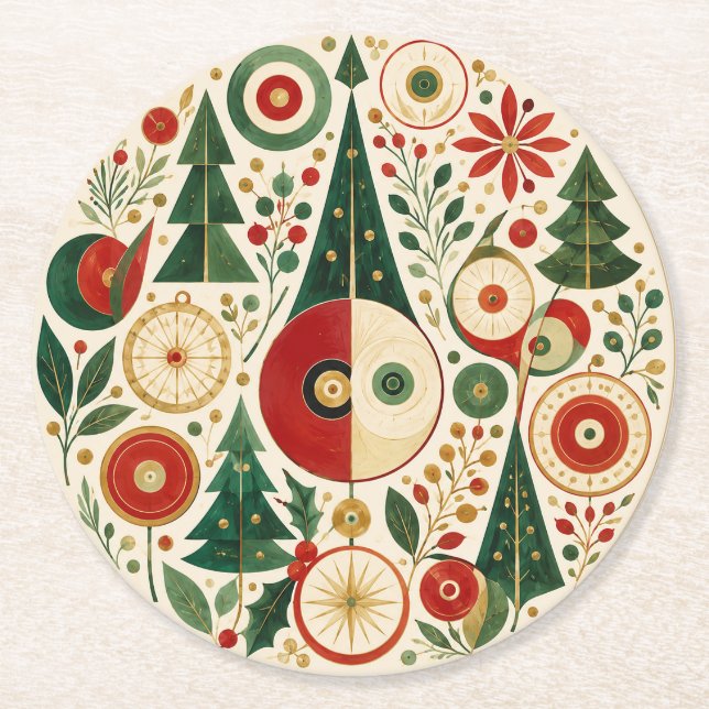 Mid-Century Julmosaik Underlägg Papper Rund (Framsidan)
