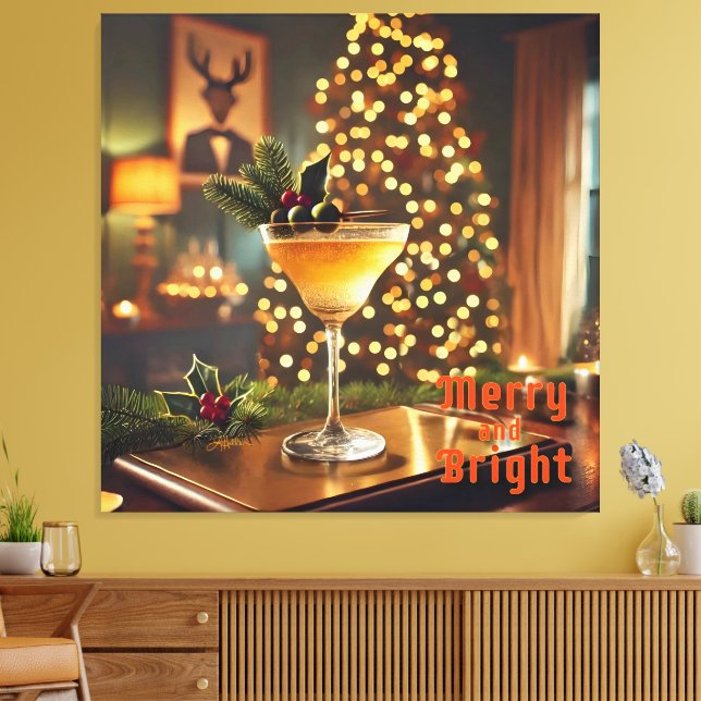 Mid Century-jultomte och Bright Cocktail Canvastryck (Insitu (Vardagsrum))