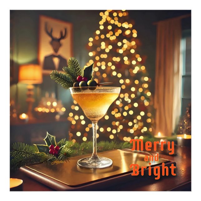 Mid Century-jultomte och Bright Cocktail Fototryck (Framsidan)