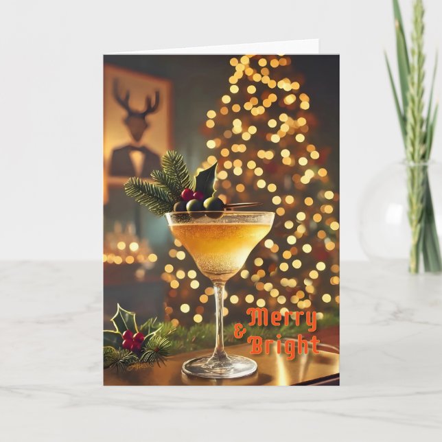 Mid Century-jultomte och Bright Cocktail Kort (Framsida)