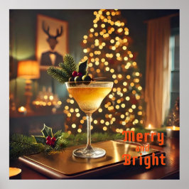 Mid Century-jultomte och Bright Cocktail Poster