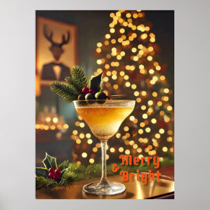 Mid Century-jultomte och Bright Cocktail Poster